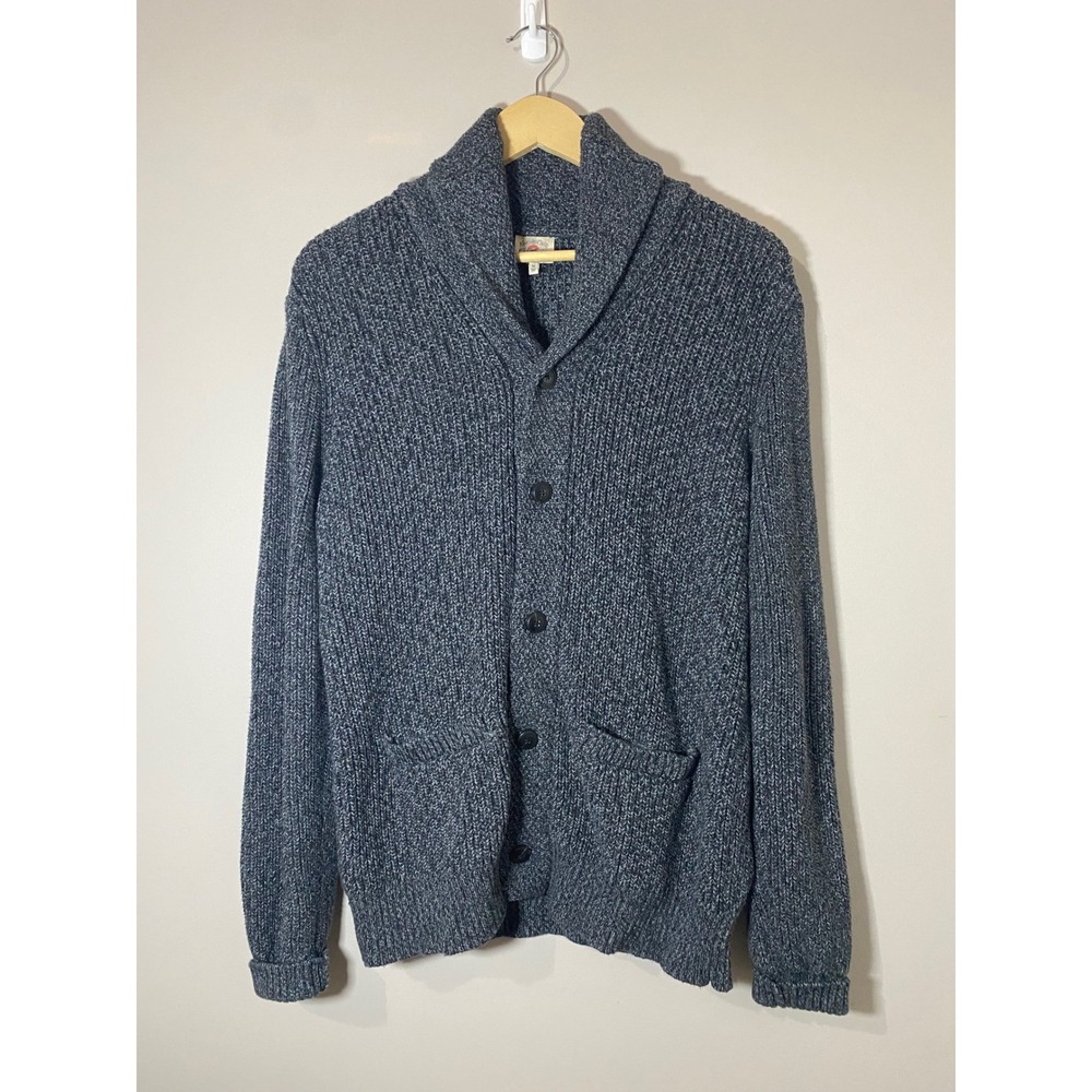 Faherty Mens Shawl Collar Cardigan Sweater Marled Grey Cotton Cashmere Size M